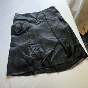 MARNI black satin draped cargo utility mini skirt
